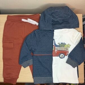 NWOT 3 Piece Tommy Bahamas Boys Hoodie /Shirt/Jogger 9-12Mo Stripes Maroon Blue